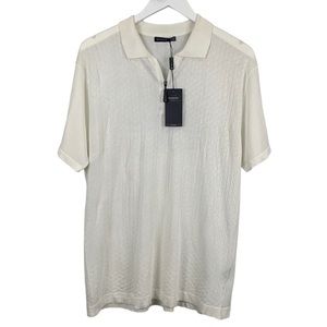 Bagazio White Textured Quarter Zip Polo Size Medium NWT